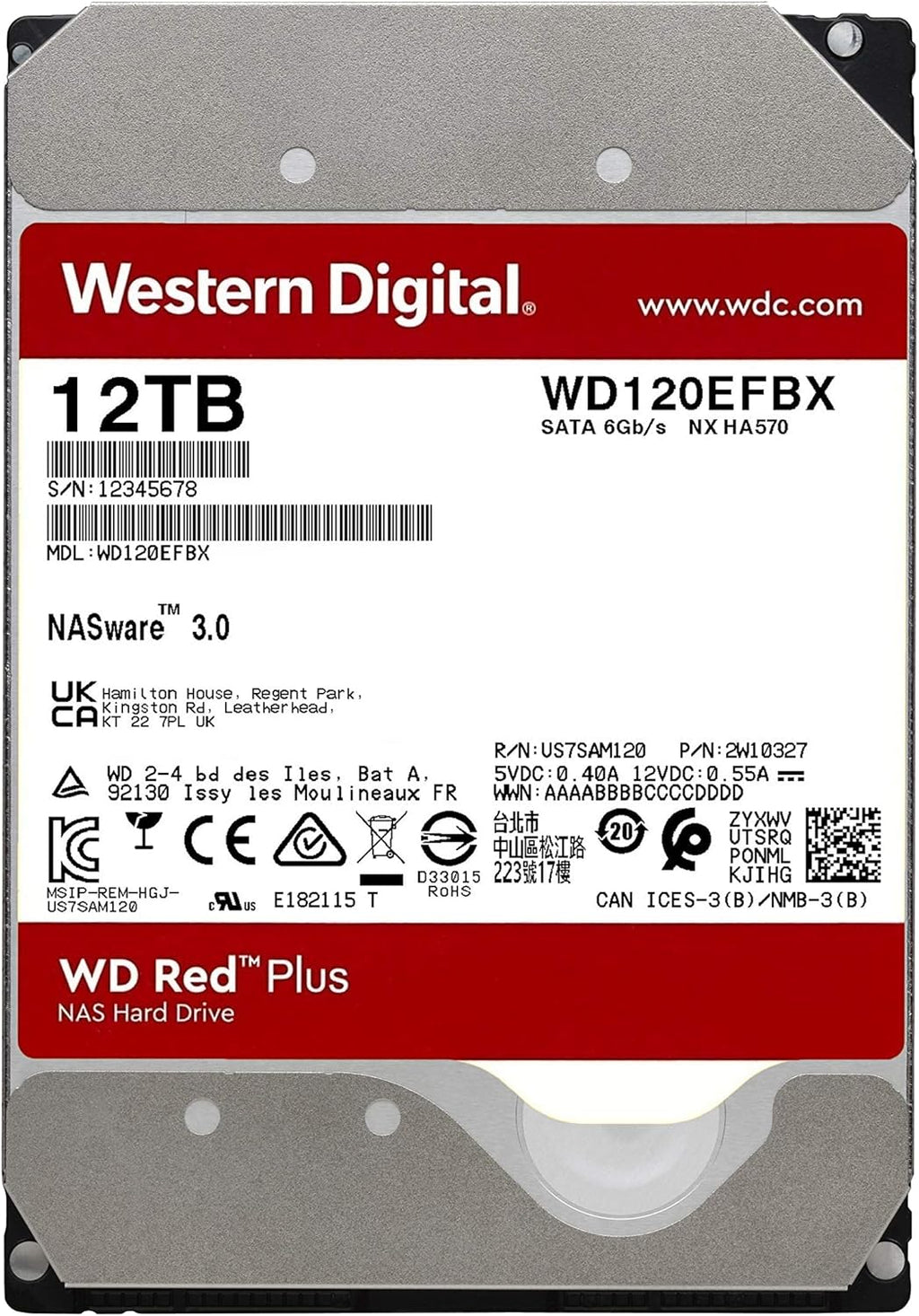 12TB NAS Internal Hard Drive HDD - 7200 RPM, SATA 6 GB/s, CMR, 512 MB Cache, 3.5 R178191