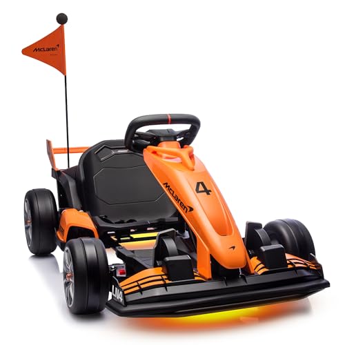 24V Kids Electric Go Kart with Dual 200W Motors, Adjustable Seat, Anti-Skid Tires, LED Lights, Orange G2507