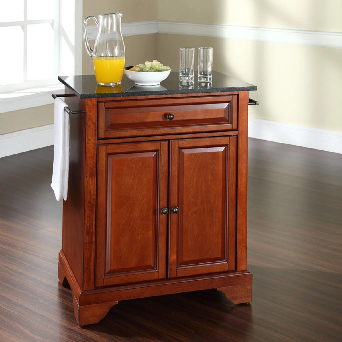 Black Solid Wood Portable Kitchen Island T328