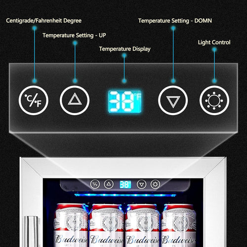 15" Beverage Cooler and Refrigerator, 96 Cans Capacity Mini Fridge V212