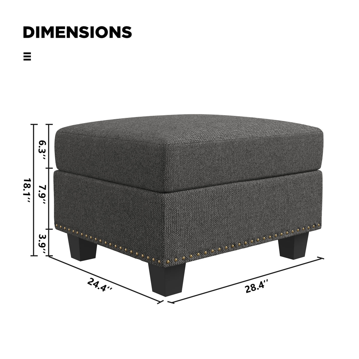 Dark Gray Storage Ottoman H616058