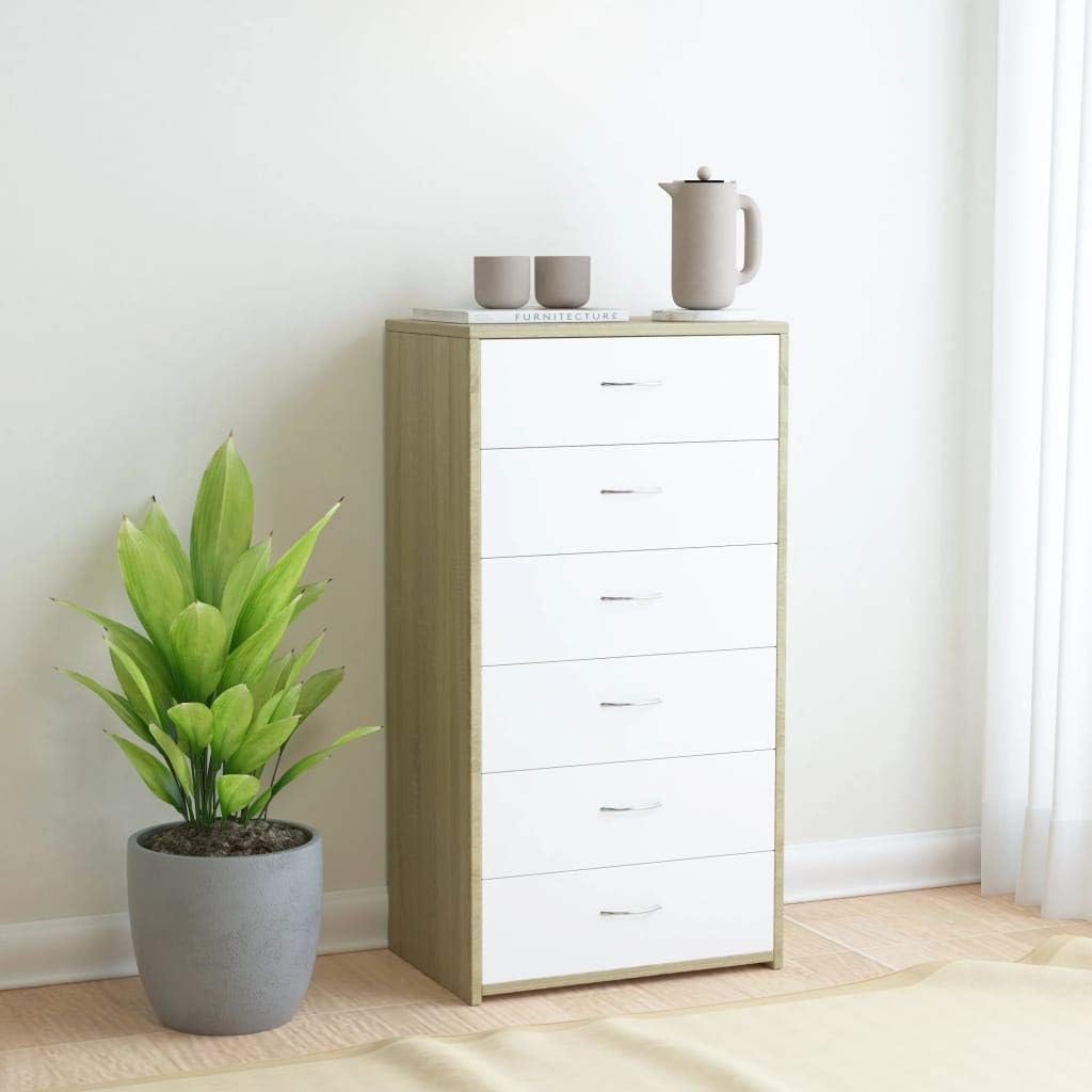 6 Drawer Chipboard Chest (White and Sonoma Oak) C66181