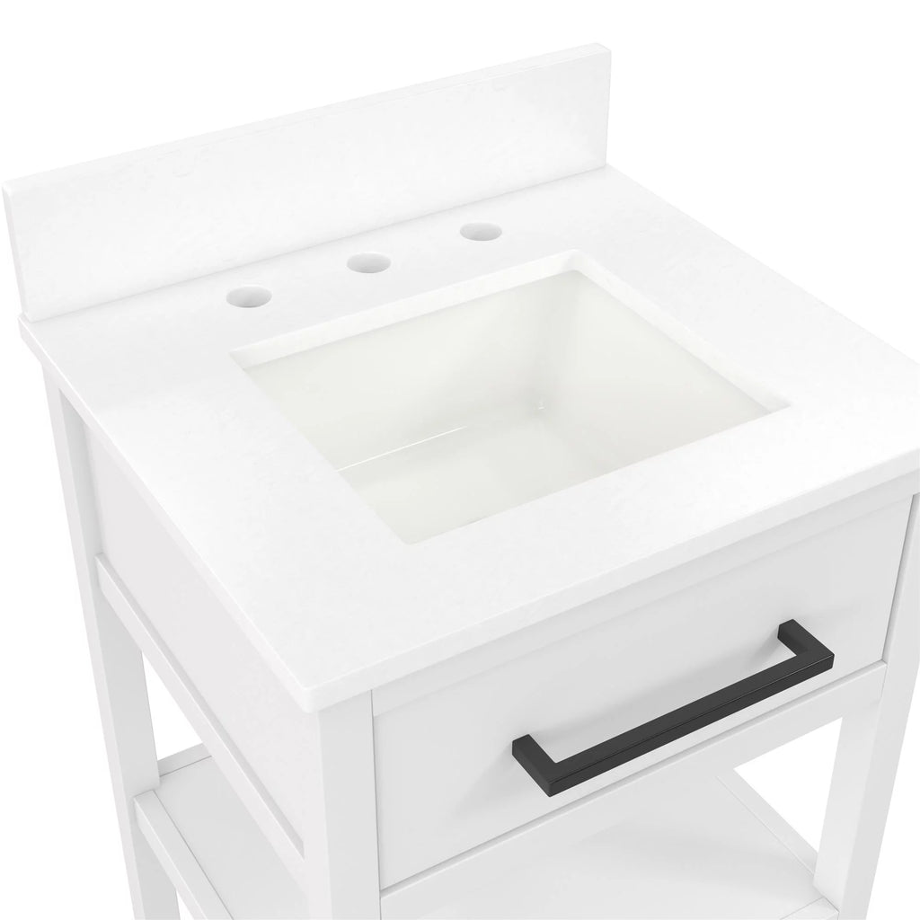 White 20 Inch Bathroom Vanity with Countertop and 2 Storage Shelves A682903