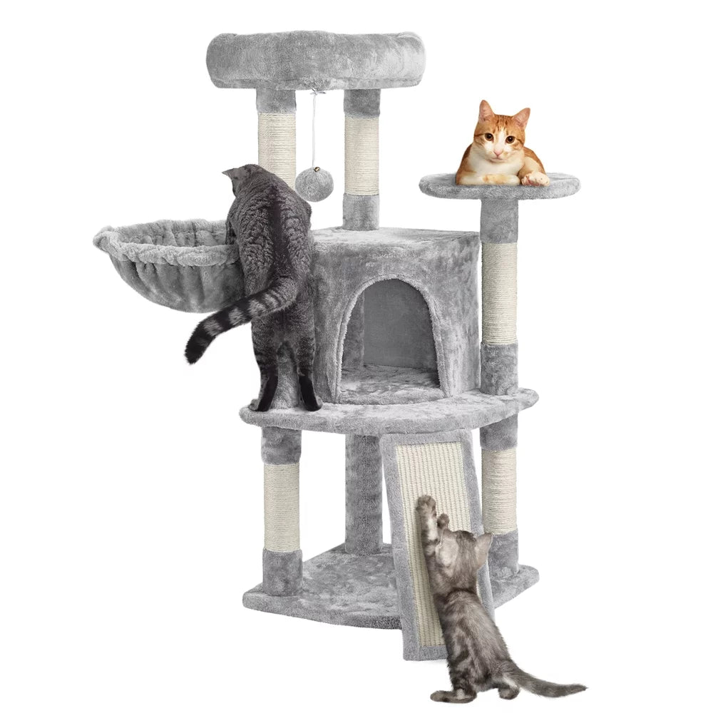 Light Gray Multilevel Cat Tree Tower with Condo and Perches C66100
