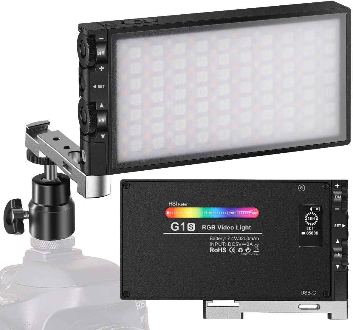 RGB Video Light 12W Rechargeable LED Camera Light 2500-8500K Aluminum Alloy Y919646
