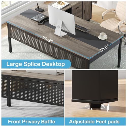 70.8" L-Shaped Computer Desk and File Cabinet Combo with Drawers and Shelves C13859