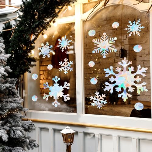 76 Pcs Extra Large Snowflake Window Clings 9.8 Inch Winter Iridescent Window Sticker Non Adhesive H4452