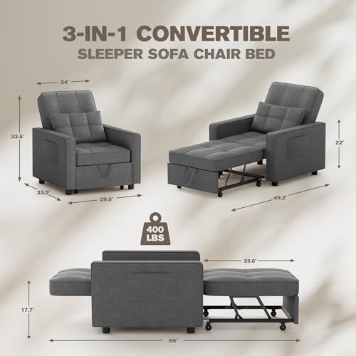 Beige Linen Fabric Convertible Sleeper Sofa Bed O303