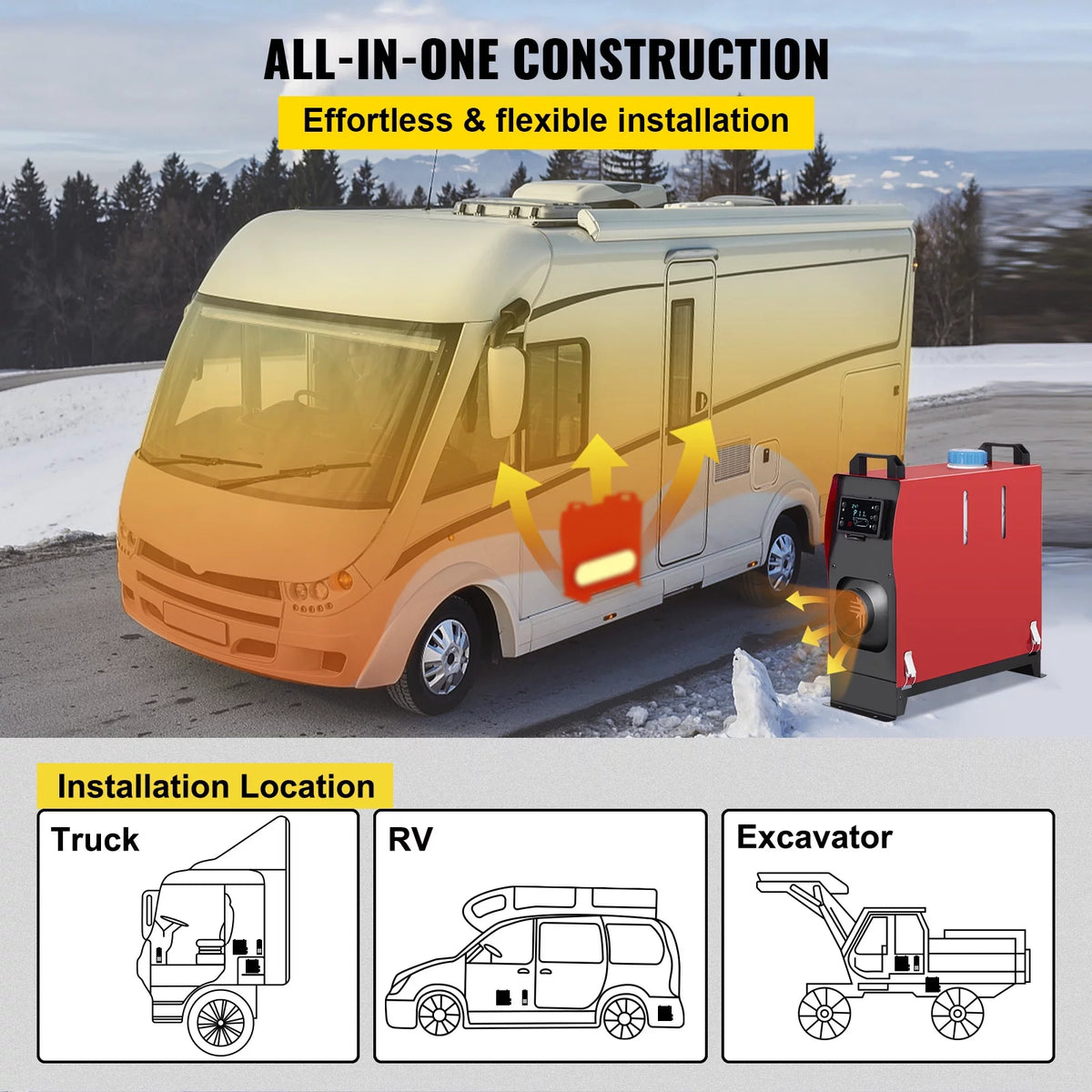 12V 5KW Diesel Air Heater with Black LCD Switch, Muffler, Wireless Control C615
