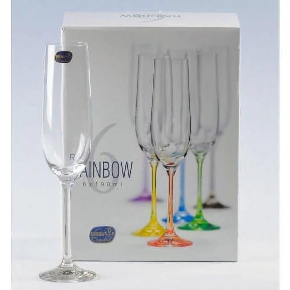 Bohemian Crystal Rainbow Set Of 6 Champagne Flutes 6.5 Oz L22855