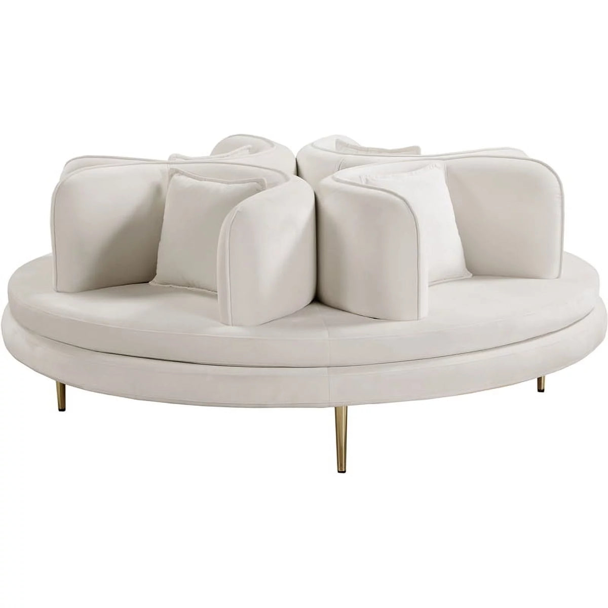 Cream Velvet Roundabout Sofa with Gold Iron Legs L977983