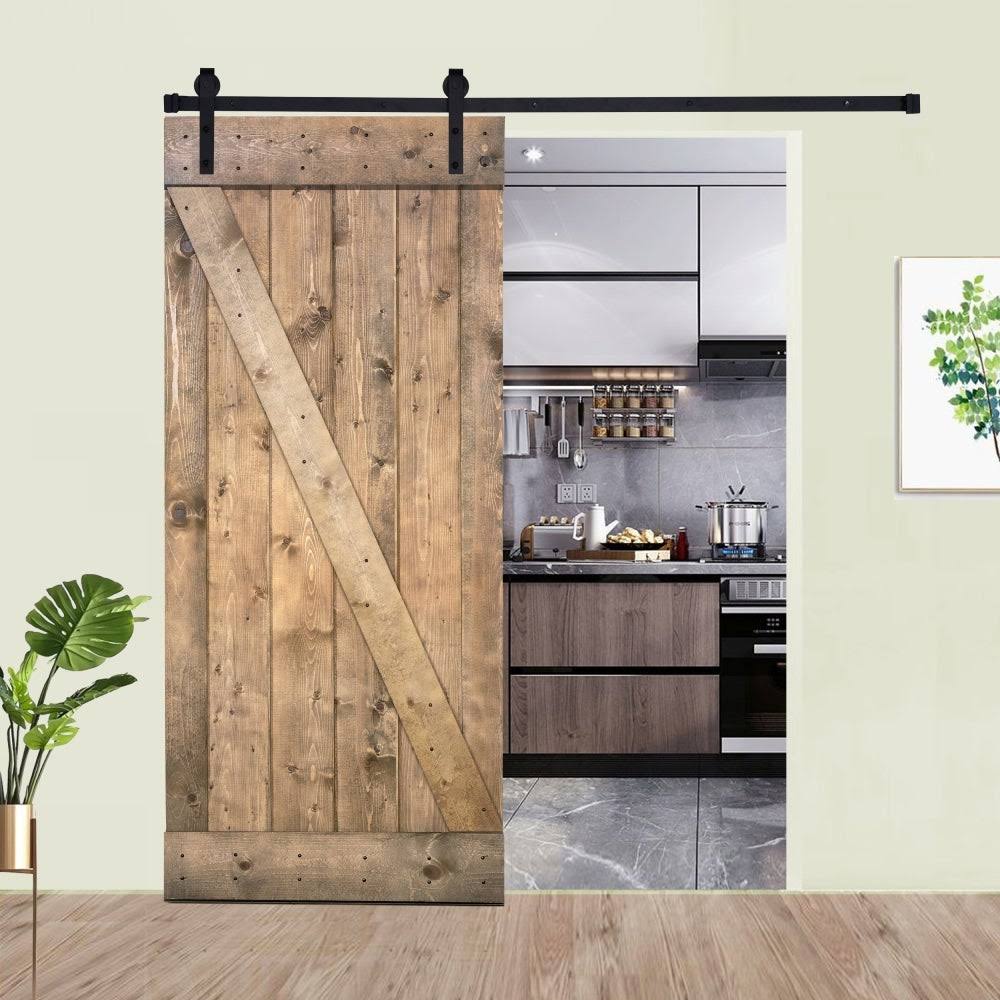 Red Oak Paneled Wood Barn Door with Installation Hardware Kit X516