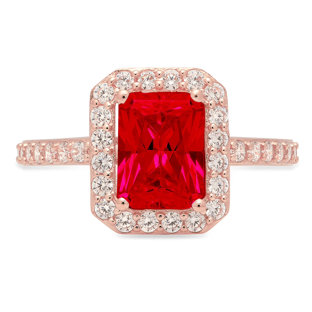 18k Rose Gold Halo Ring with Red Simulated Ruby Y615010
