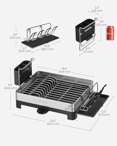 Large Stainless Steel Dish Drying Rack with Rotatable Spout, 12.5 x 22.5 in, Silver and Gray J285539