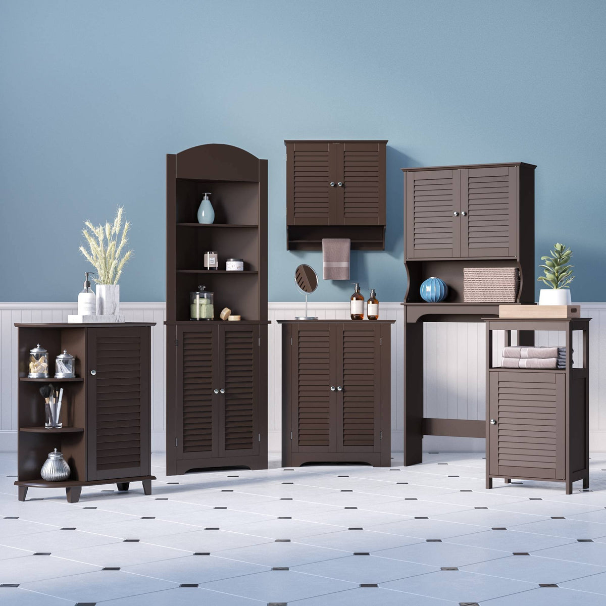 Free Standing Cabinet with Shutter Door Espresso Brown M21501