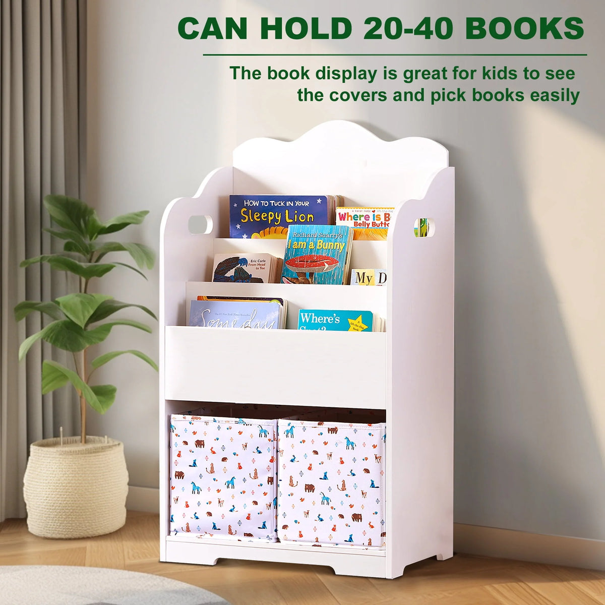 Pink Wood 4 Tier Kids Bookshelf with Toy Bin H822467