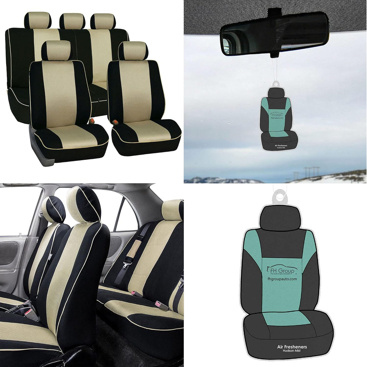 Beige Black Full Set Car Seat Covers Q16270