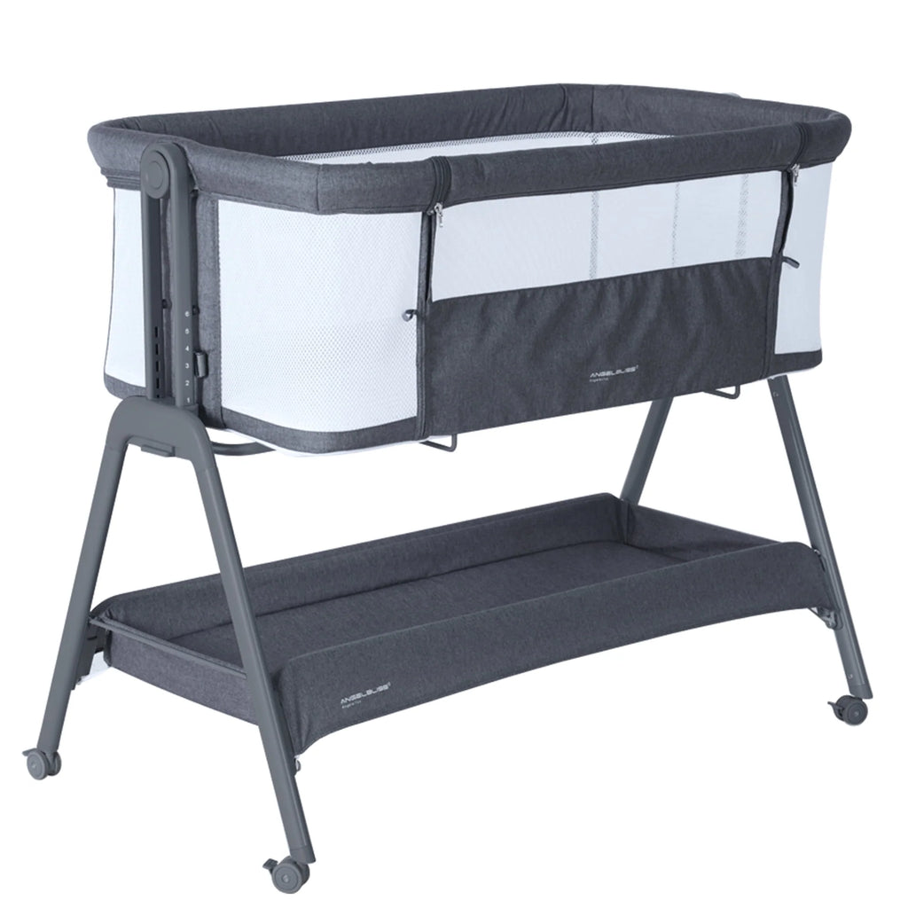 Flat Bedside Bassinet with Storage Basket, Portable Crib with Wheels, Mesh, Mattress L782