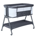 Flat Bedside Bassinet with Storage Basket, Portable Crib with Wheels, Mesh, Mattress L782