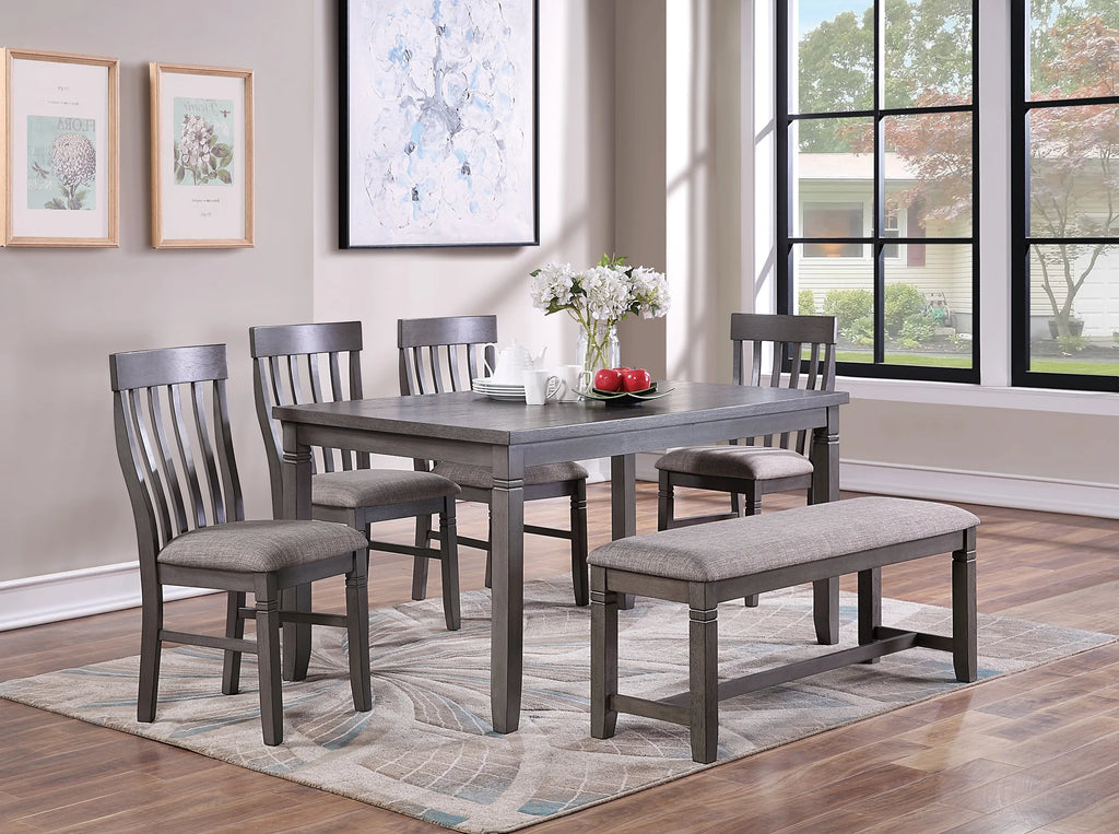 6pc Dining Table Side Chairs and Bench Set T6882
