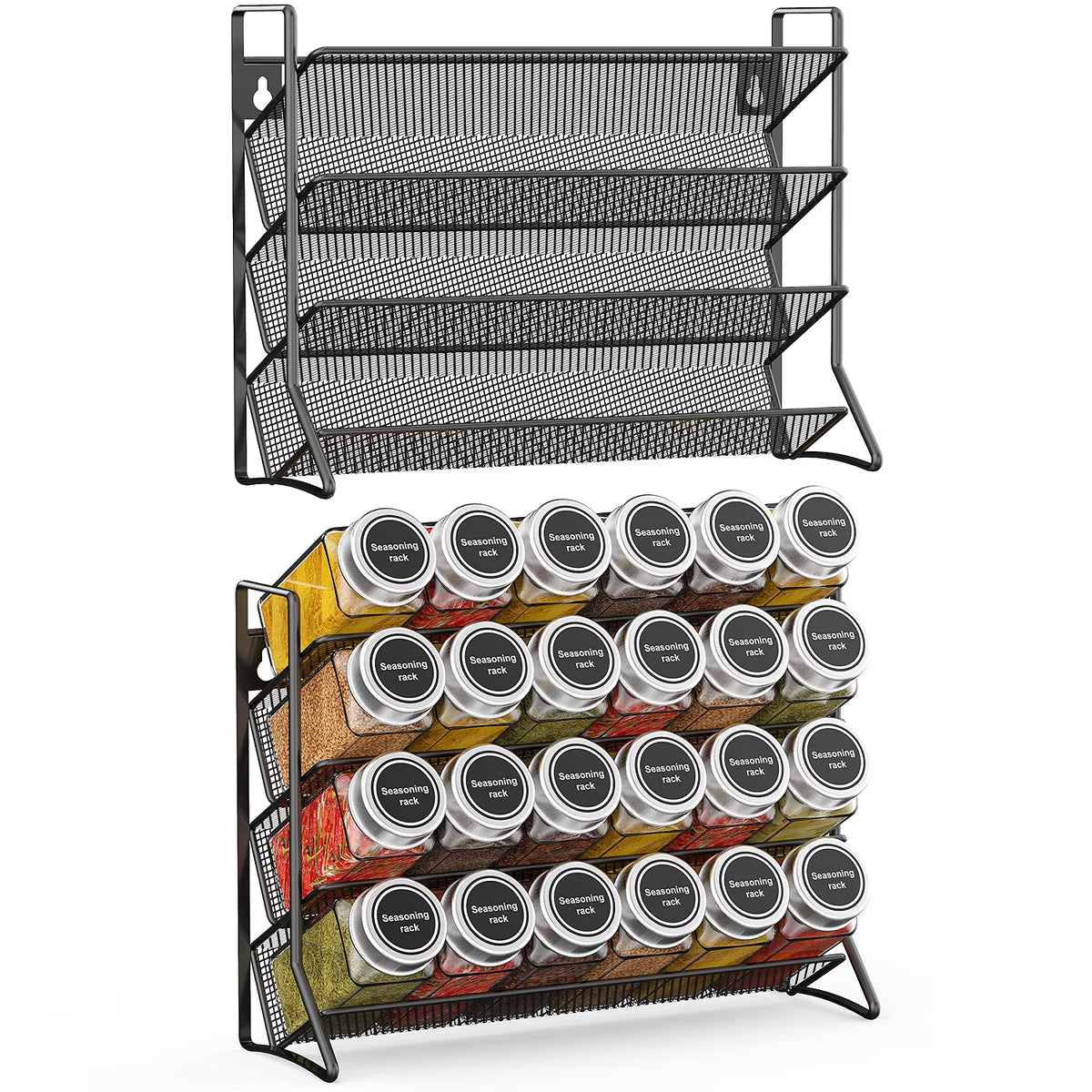 4 Tier Black Spice Rack Organizer for 24 Spice Jars, 2 Packs O918