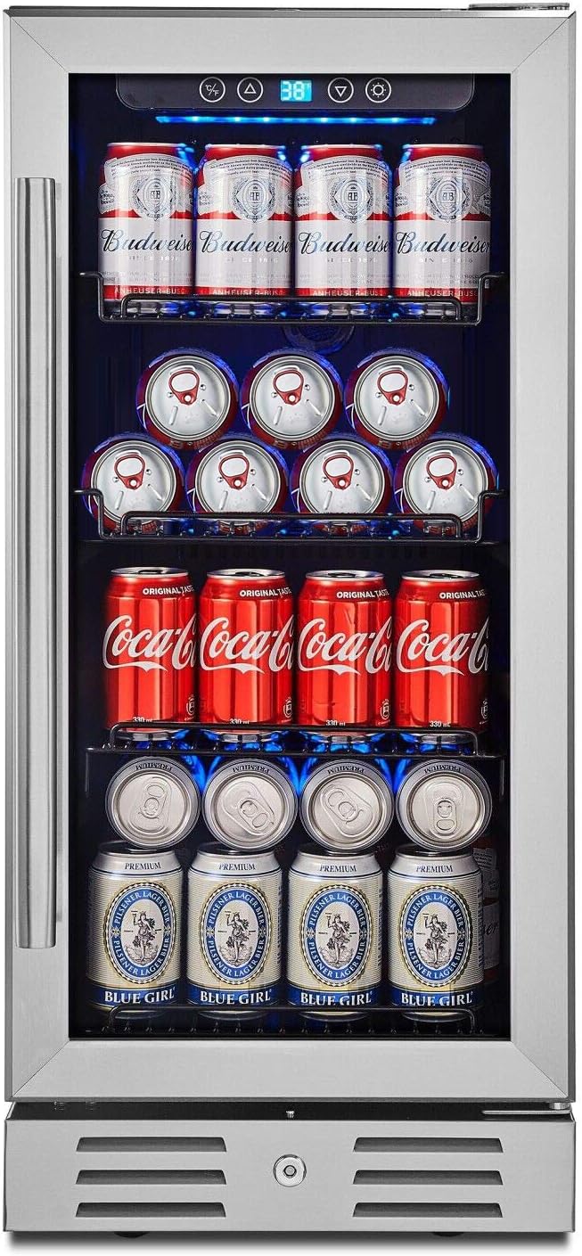 15" Beverage Cooler and Refrigerator, 96 Cans Capacity Mini Fridge V212