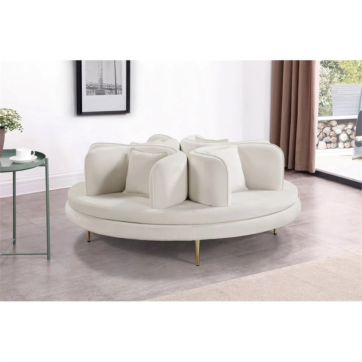 Cream Velvet Roundabout Sofa with Gold Iron Legs L977983