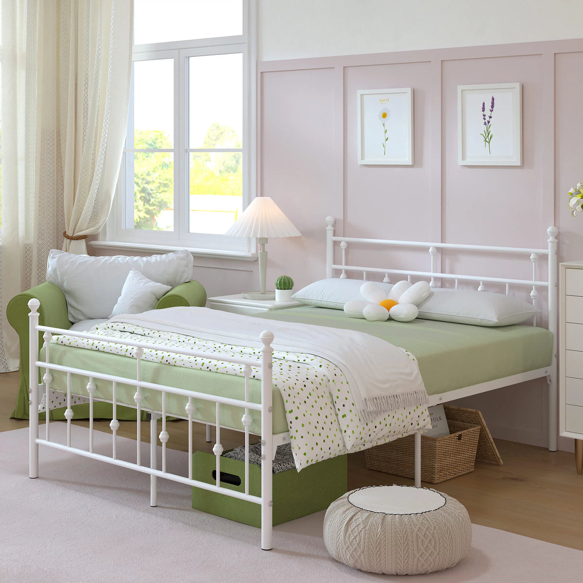 White Full Size Metal Platform Bed Frame with Headboard Footboard C823