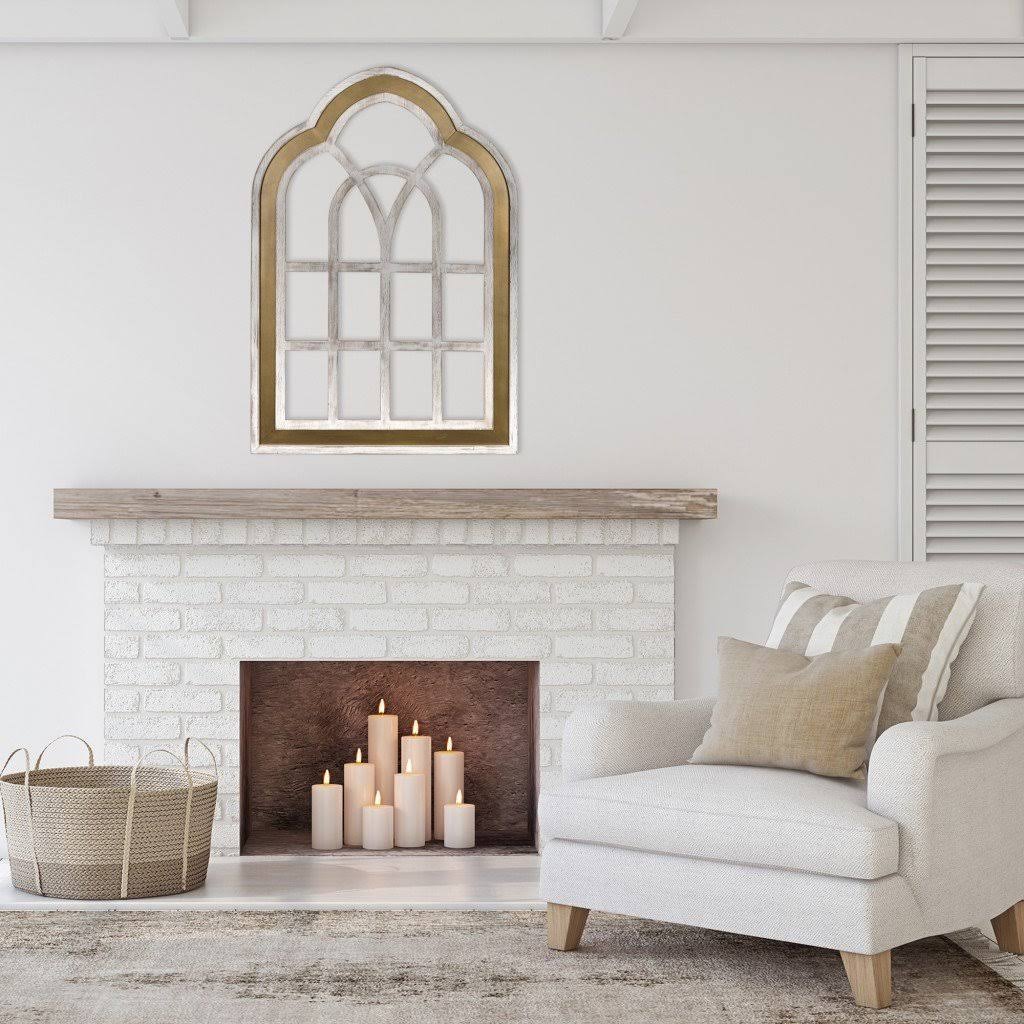 Distressed White and Gold Cathedral Window Wall Decor V482
