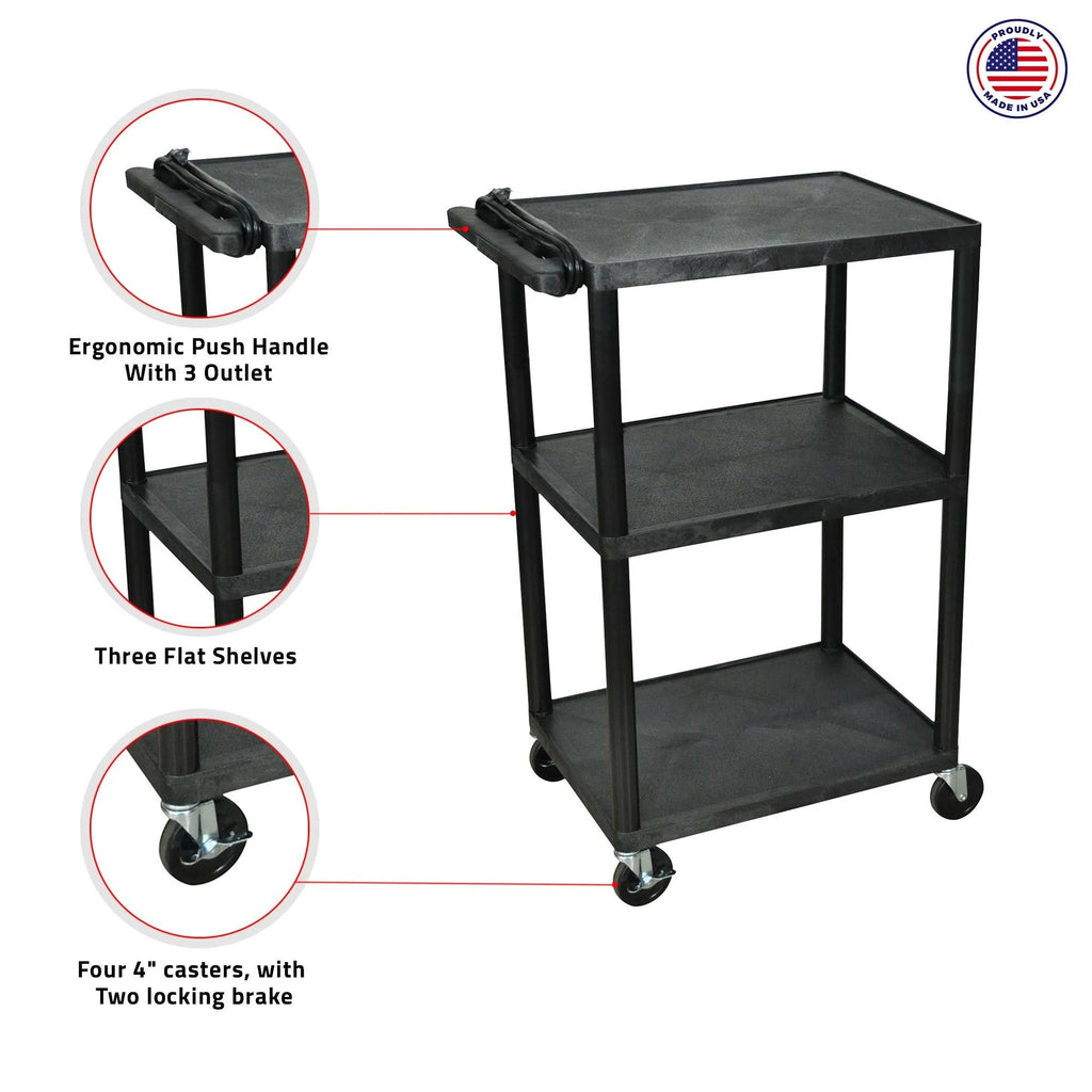42x22H Electric A V Cart with Three Shelves K363373