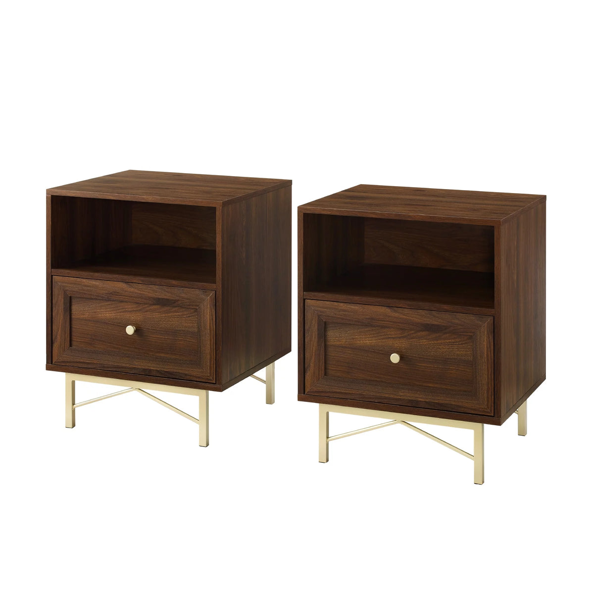 Modern Single Drawer Nightstand, Set of 2, Dark Walnut U4832