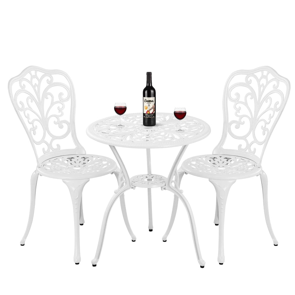 White Bistro Table and Chairs Set of 2 with Umbrella Hole C566428