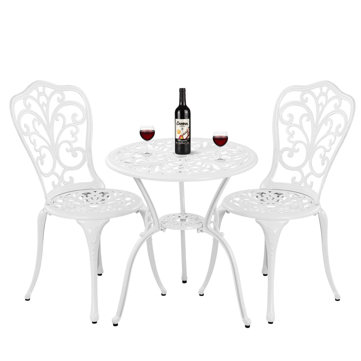 White Bistro Table and Chairs Set of 2 with Umbrella Hole C566428