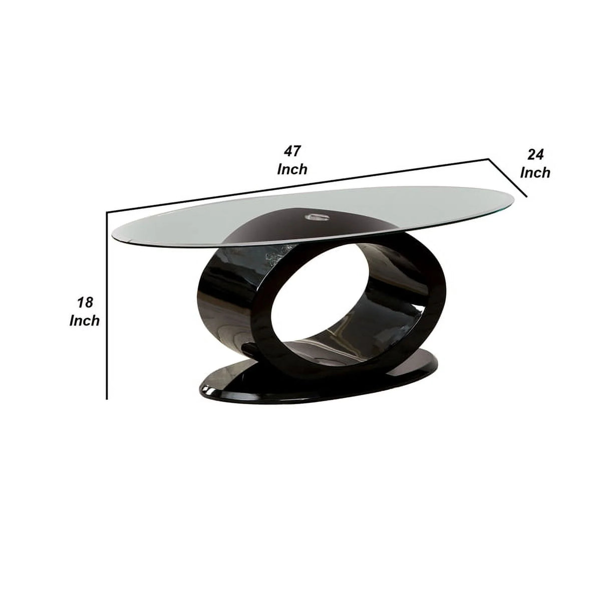 Contemporary Tempered Glass Top Coffee Table with O Shape Base, Black O596