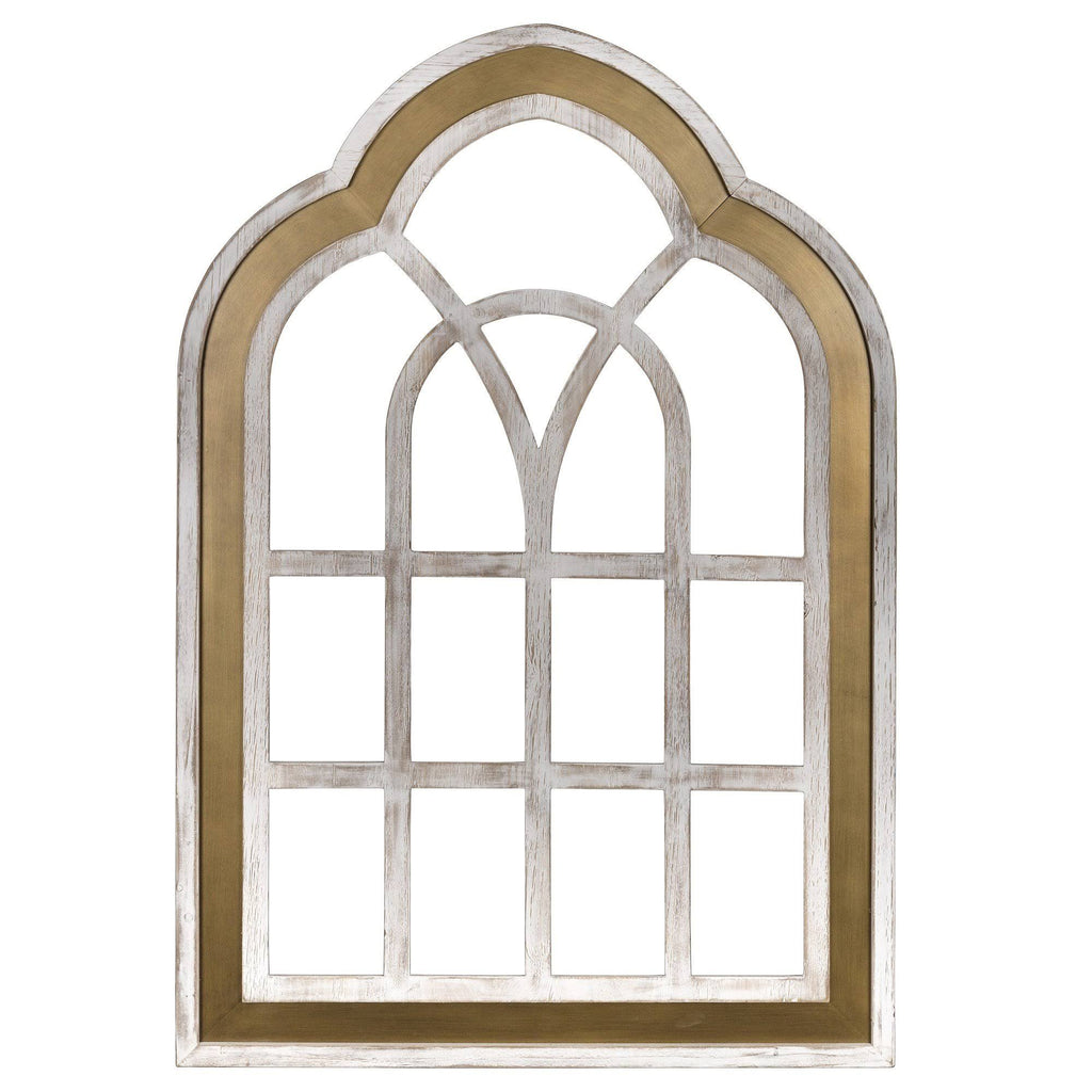 Distressed White and Gold Cathedral Window Wall Decor V482