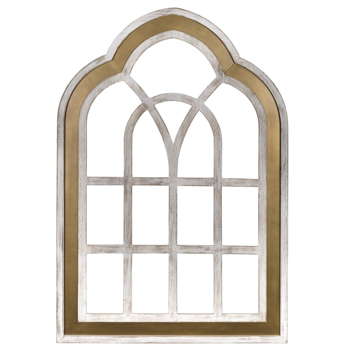 Distressed White and Gold Cathedral Window Wall Decor V482