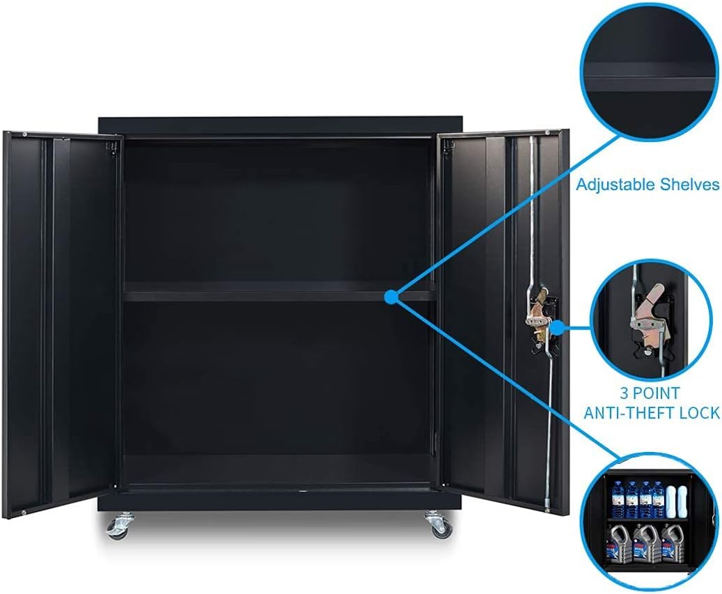 Black Metal Storage Cabinet with Wheels T197