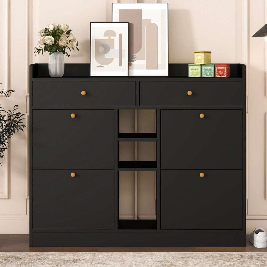 Black Shoe Storage Cabinet with 4 Flip Drawers L28028