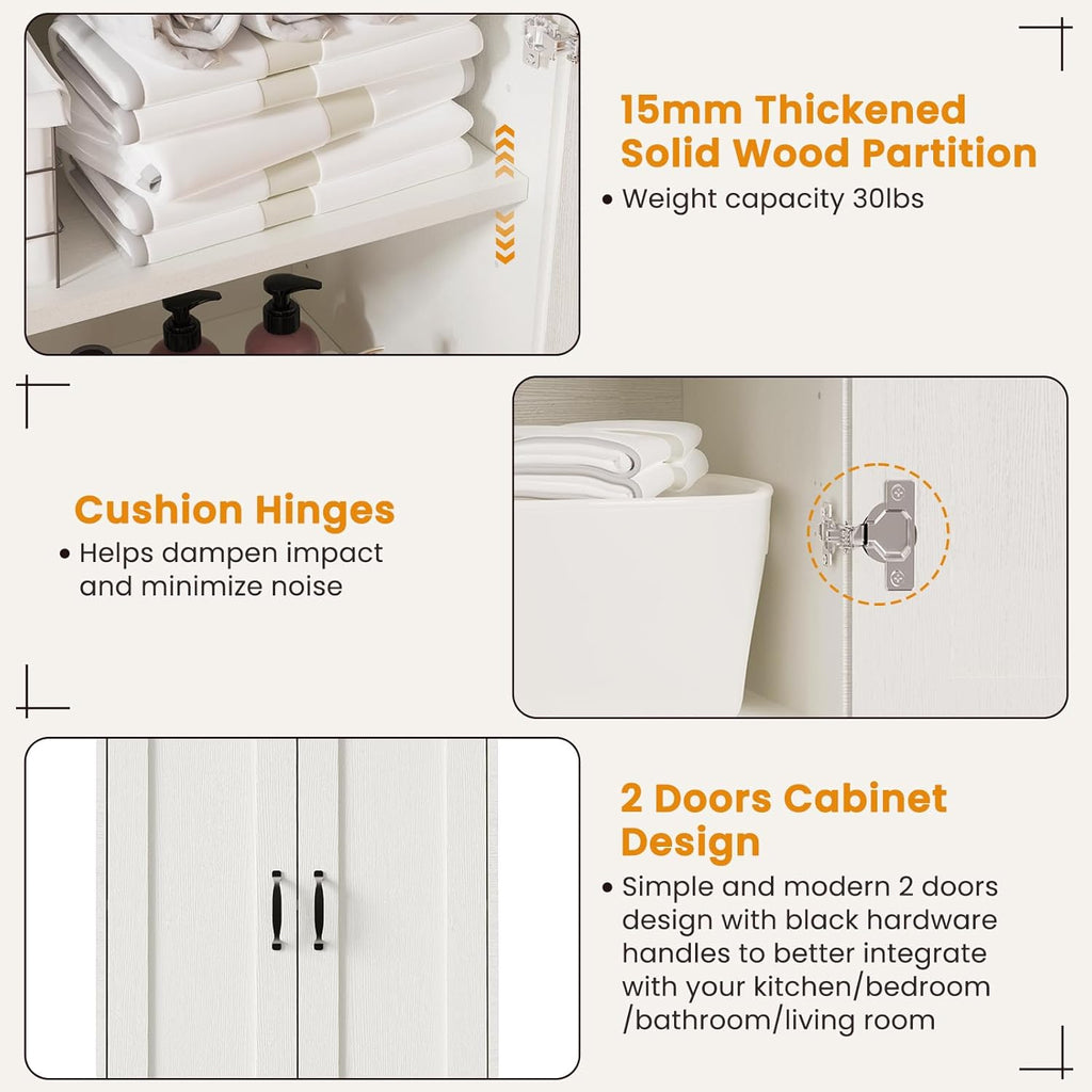 White 70" Tall Storage Cabinet with 2 Doors and 6 Adjustable Shelves B1313