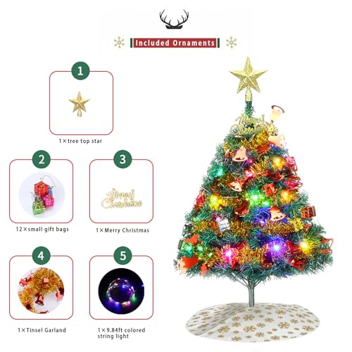 24" Tabletop Artificial Christmas Tree with Ornaments & LED String Lights Q629