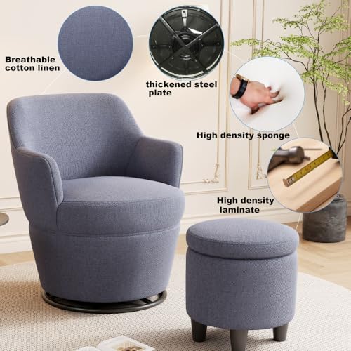 Beige 360 Swivel Accent Chair with Ottoman P96284