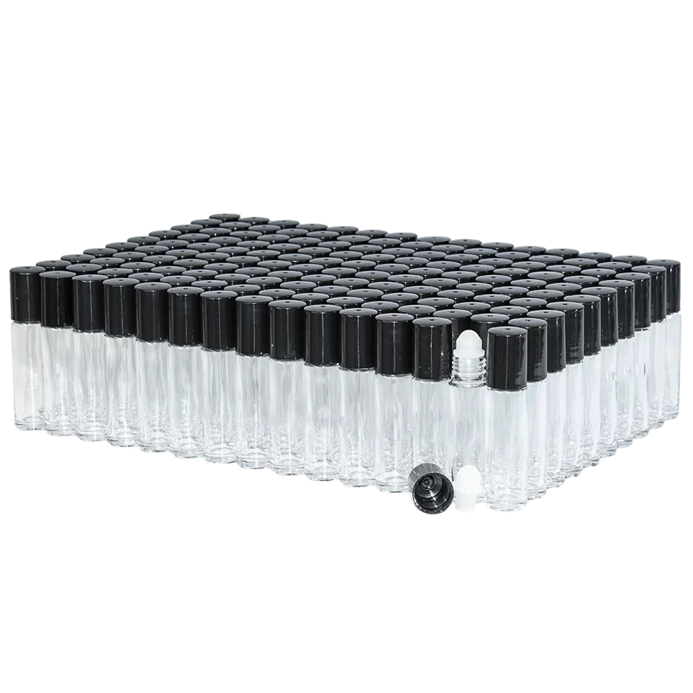 1/3 oz. Clear Glass Roll-on Bottle with Black Cap T723923