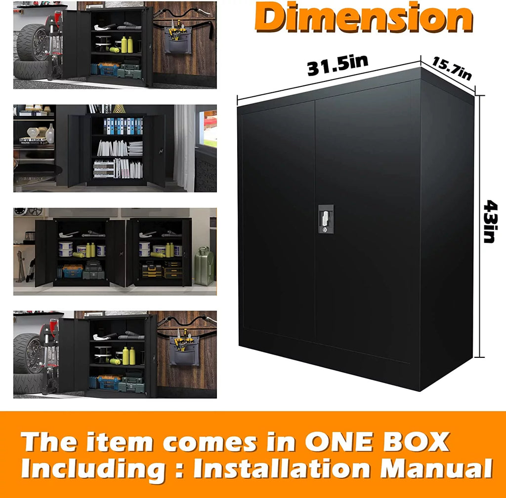 42-Inch Black Lockable Metal Storage Cabinet with Doors & 2 Adjustable Shelves L72496