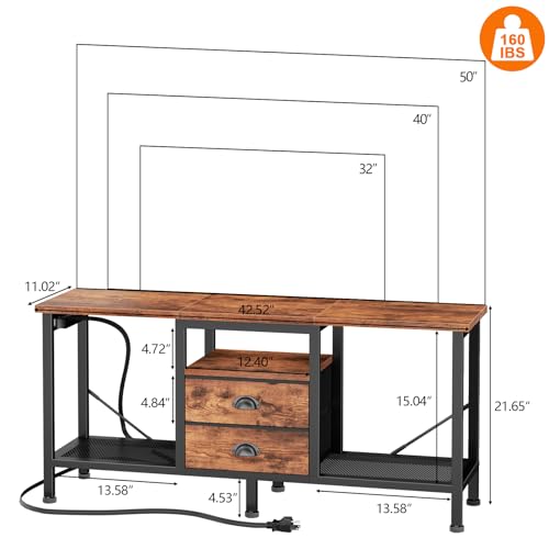 42 Inch TV Stand with Power Outlets and 2 Fabric Drawers X5684
