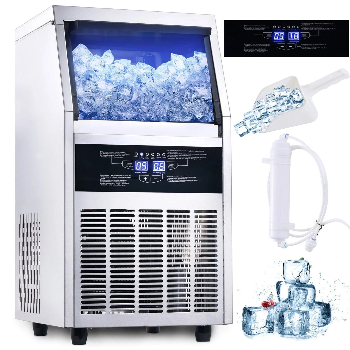 Commercial Ice Maker 150lb Stainless Steel Cube Machine D9236