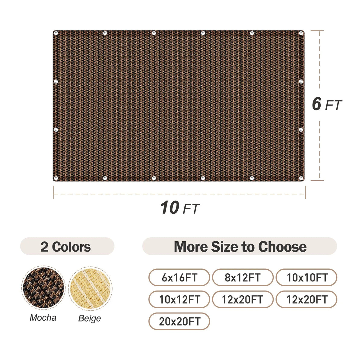 Mocha 6x10 FT Shade Cloth Privacy Screen H27554