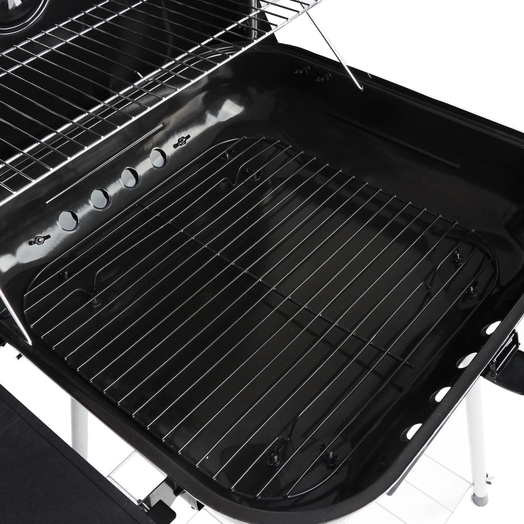 22 Square Steel Charcoal Grill with Foldable Side Shelf, Black Y625