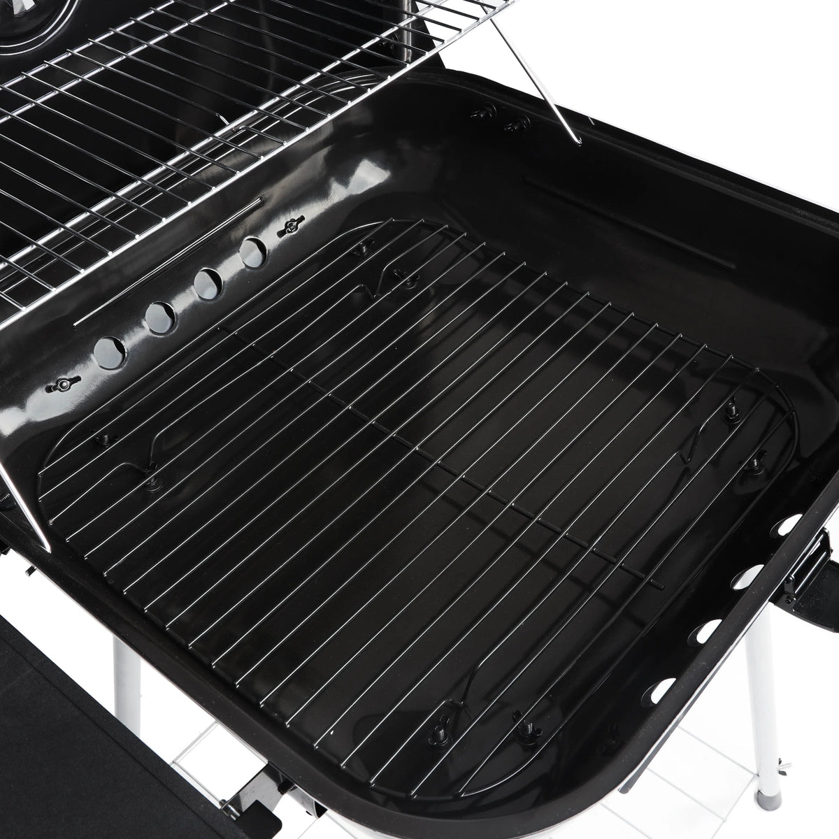 22 Square Steel Charcoal Grill with Foldable Side Shelf, Black Y625