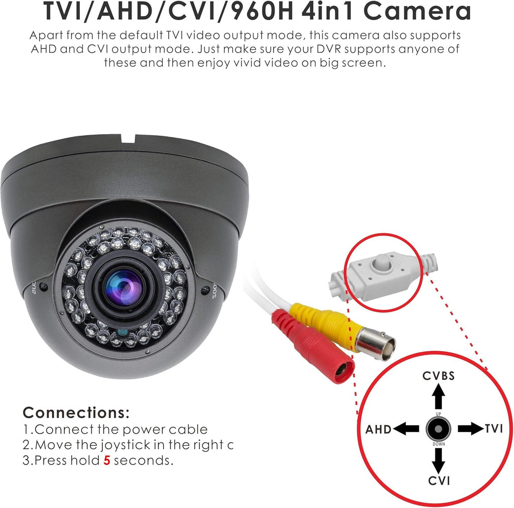5MP Dome Security Camera 2.8-12mm Varifocal Lens Outdoor Indoor I3478