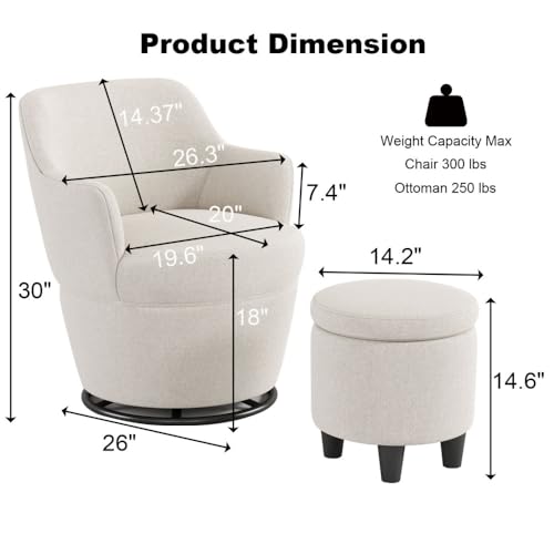 Beige 360 Swivel Accent Chair with Ottoman P96284